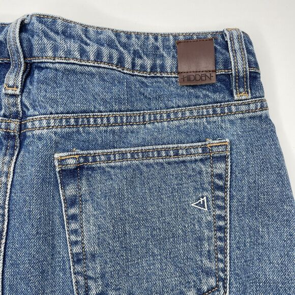 Hidden Jeans Mini Skirt Women XS Blue Floral Embroidery Distressed Denim Sexy - Picture 7 of 13